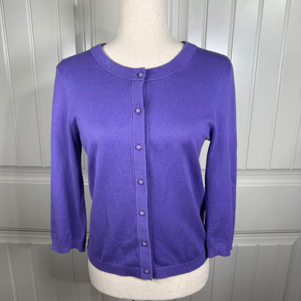 Kate Spade Cardigan Womens Medium Purple Silk Cashmere Blend Classic Preppy Knit